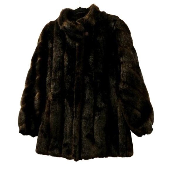 DONNA SALYERS FABULOUS FURS~VINTAGE USA DARK BROWN COAT MID LENGTH SIZE XS - Picture 1 of 6